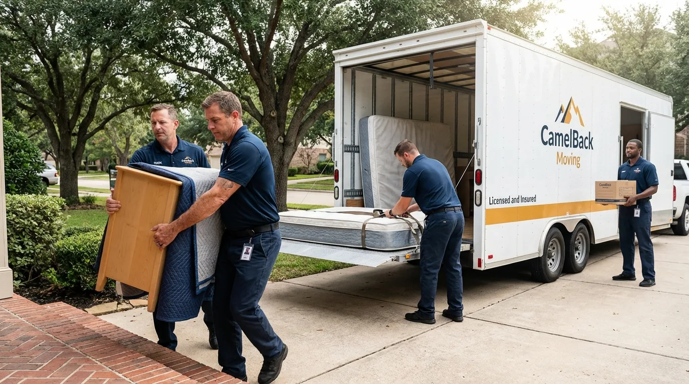 Crew loading residential truck for cross-state move from Winthrop, MN