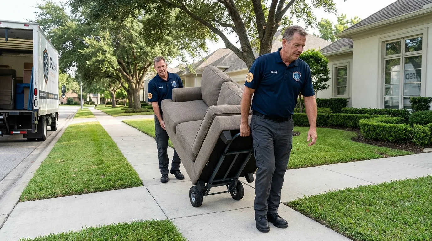 Local residential moving crew loading furniture in Winthrop, MN